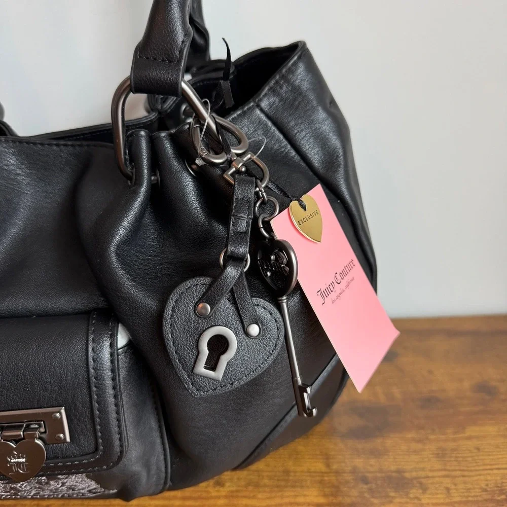 New Juicy Couture Royal To Juicy Satchel Black Gothic Shoulder Handbag